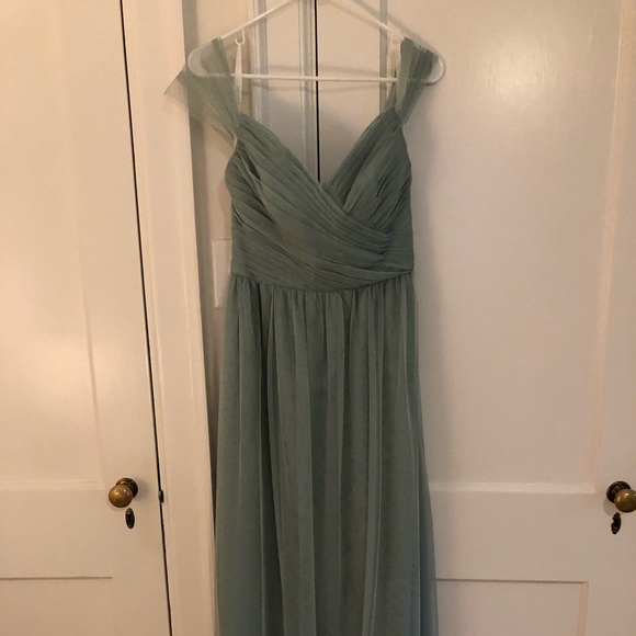 David’s Bridal Dusty Sage Soft Net Gown - Picture 2 of 10